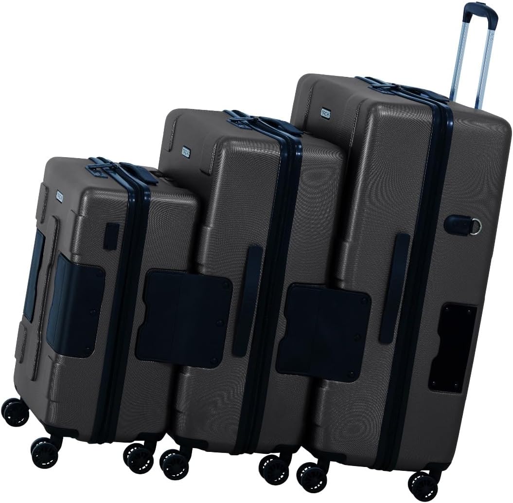 TACH Patented Connecting Hard Shell 3 Piece Luggage Set - 20, 24 & 28 inch Luggage | Carry-On, Medium & Large Rolling Suitcases - Black