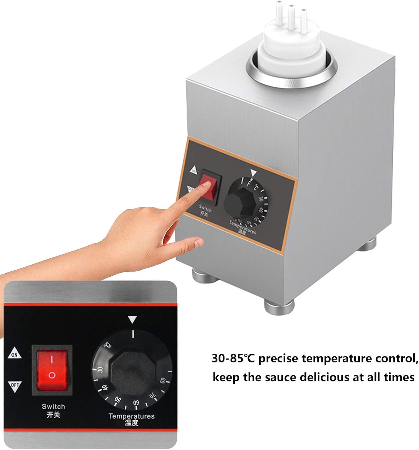 Electric Cheese Sauce Warmer Hot Fudge Warmer Dispenser Nacho Cheese Dispenser Jam Heat Preservation Machine with 650ml Bottle, 30-85℃ Adjustable (1grid)