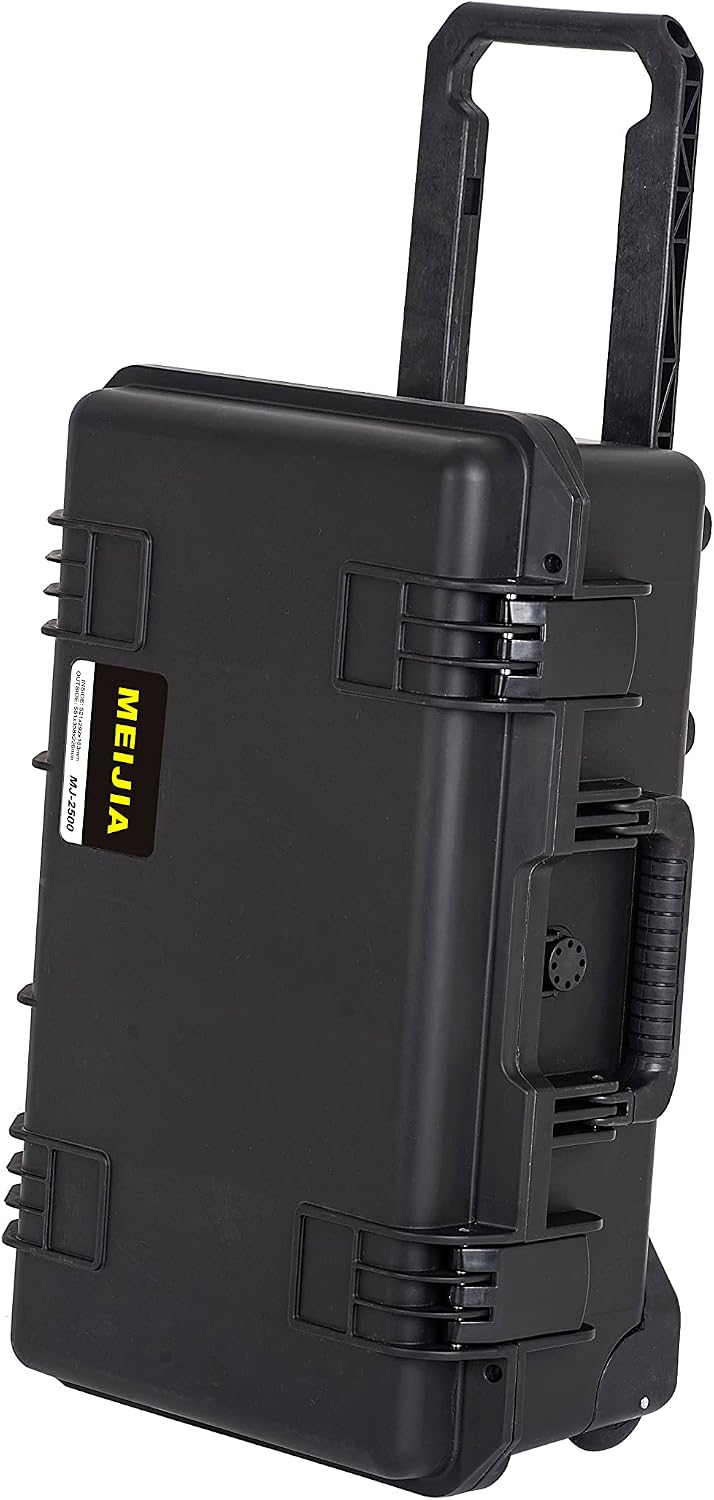 MEIJIA Premium Waterproof Hard Compact Rolling Camera Case with customizable fit foam and wheels,Full Protection with Light&Convenient Design,21.7'x14.1'x8.8',Elegant Black