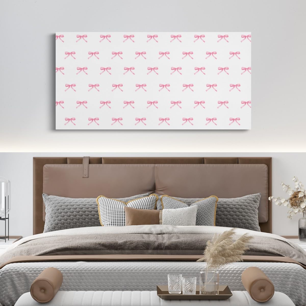 Erosebridal Pink Bow Large Wall Decor 58'x29' Cartoon Bowknot Butterfly Knot Princess Bathroom Wall Art | Dreamy Watercolor Bow Tie Artwork Posters Ribbons Poster Print
