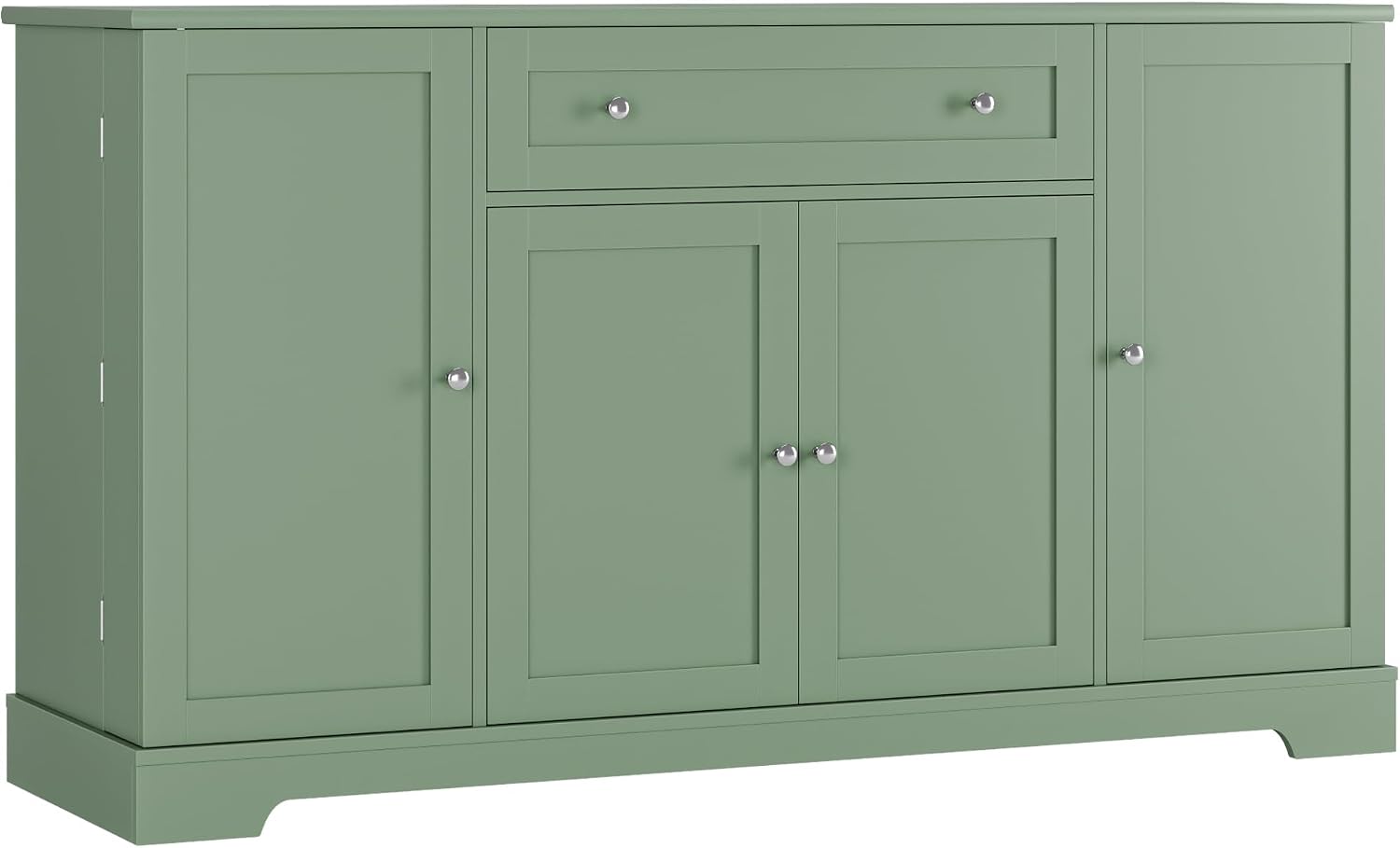 HITHOS 54' Buffet Cabinet with Storage, Modern Kitchen Buffet Sideboard with Drawer, Wood Coffee Bar Station with Adjustable Shelves, Kitchen Storage Cabinet for Living Room, Green