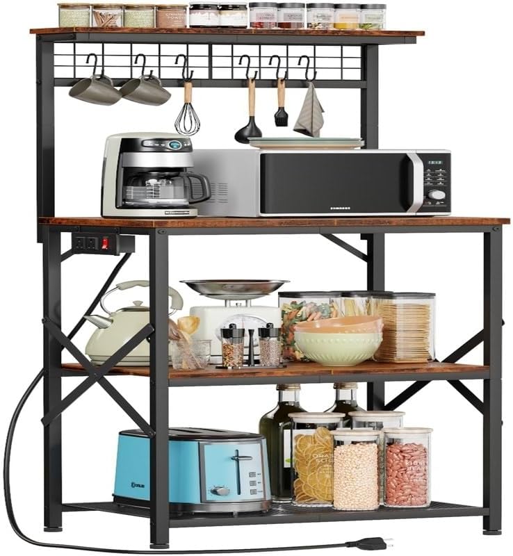 Kitchen Bakers Rack with Power Outlet 15.16' d X 21.65' w 49.6' h Brown Metal