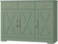 HOSTACK Modern Farmhouse Buffet Sideboard Cabinet, Barn Doors Storage Cabinet with Drawers and Shelves, Wood Coffee Bar with Storage for Dining Room, Kitchen, Living Room, Green