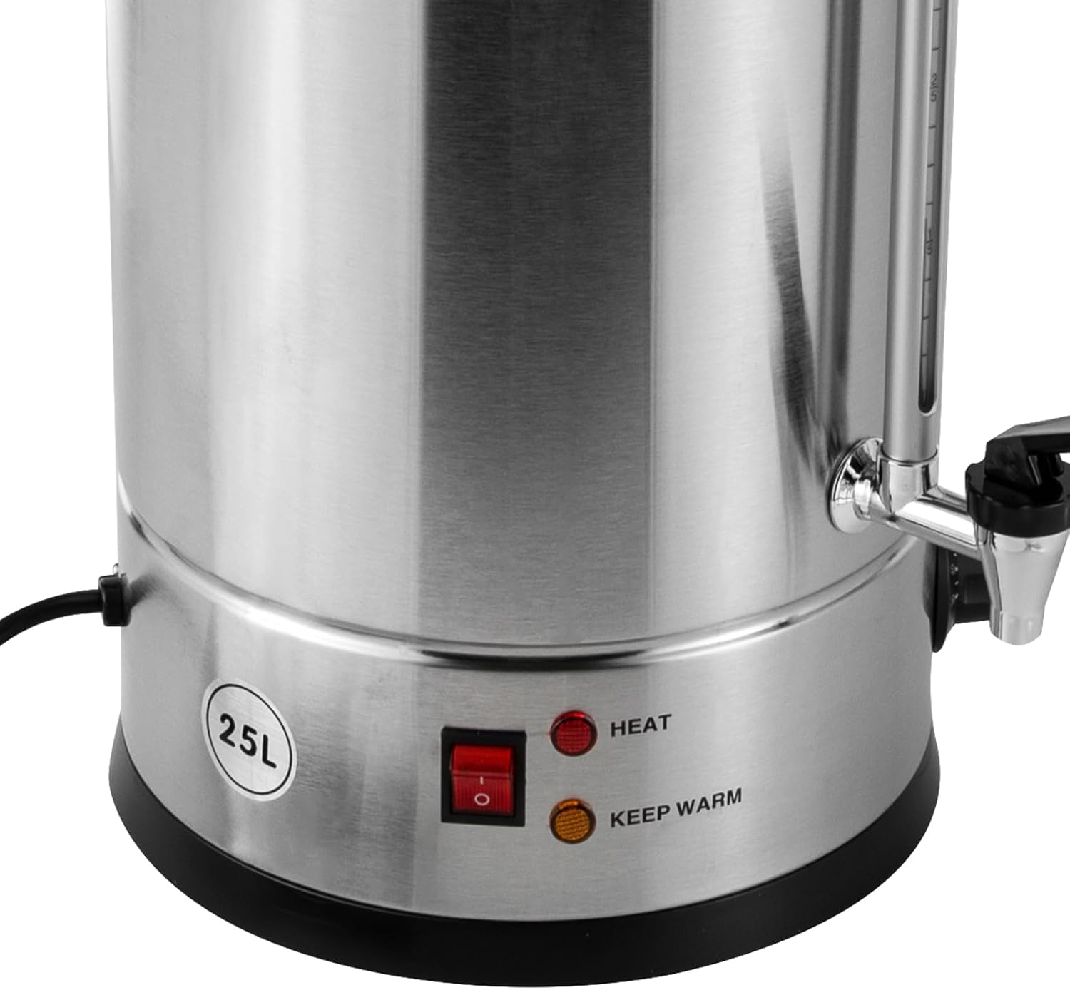 25L Stainless Steel Coffee Urn, 6.6 Gal Commercial Coffee Maker, 1.4KW Electric Hot Water Dispenser for Parties, Double-Layer Insulation and Visual Water Level Indicator