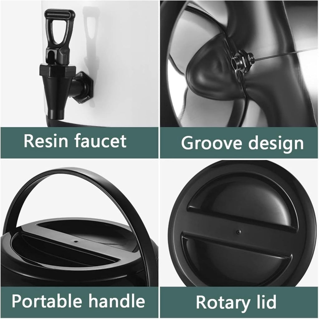 6L 8L 10L 12L Urn Boiler Hot and Cold Water Dispenser Stainless Steel Tea Hot Water Bottle with Faucet Portable Handle Large Capacity Sealing for Catering Hotels (B 12L)