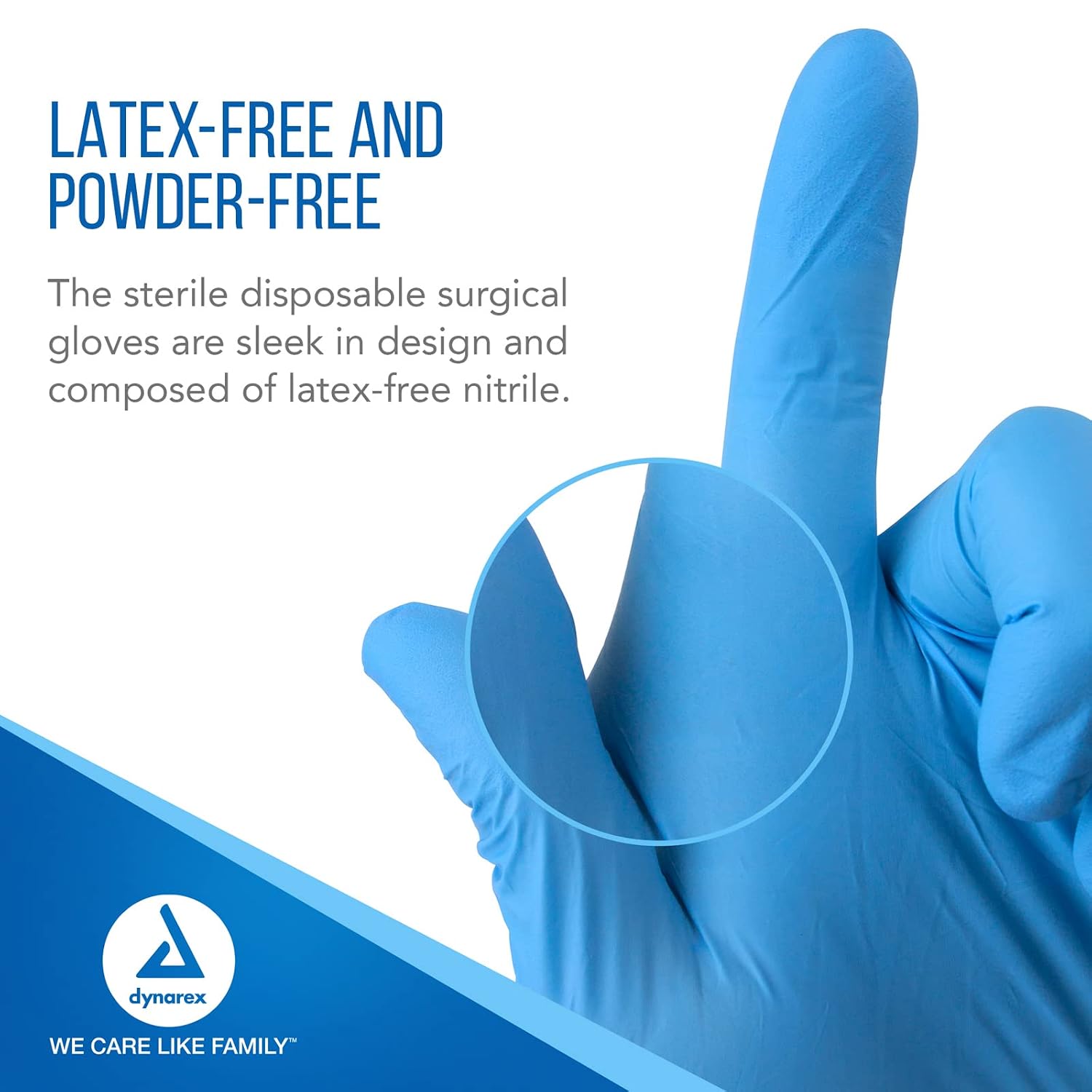 Dynarex Sterile Disposable Nitrile Exam Gloves, Powder-Free, Sterilely Packaged in Pairs, Textured Palms, Blue, Medium, 1 Case - 8 Boxes of 50 Pairs