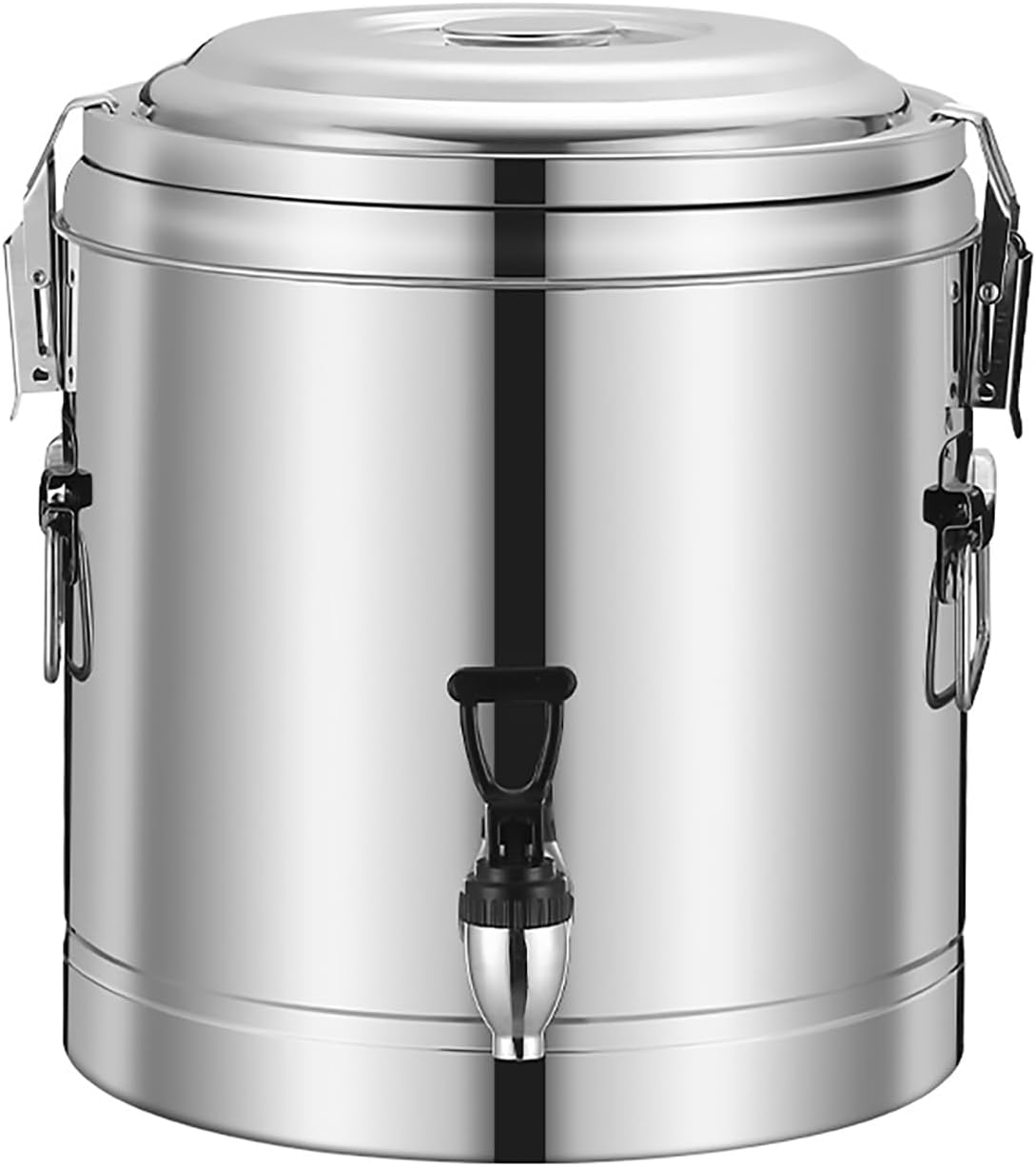 Stainless Steel Insulated Beverage Dispenser with Tap – Coffee Urn, Tea Bucket & Hot Water Dispenser for Catering, Parties, Soup & Rice Porridge Serving