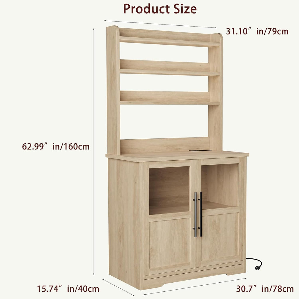Bakers Rack with Storage Cabinet, Microwave Stand with Power Outlets, Small Kitchen Cabinet, for Kitchen,Dining Room