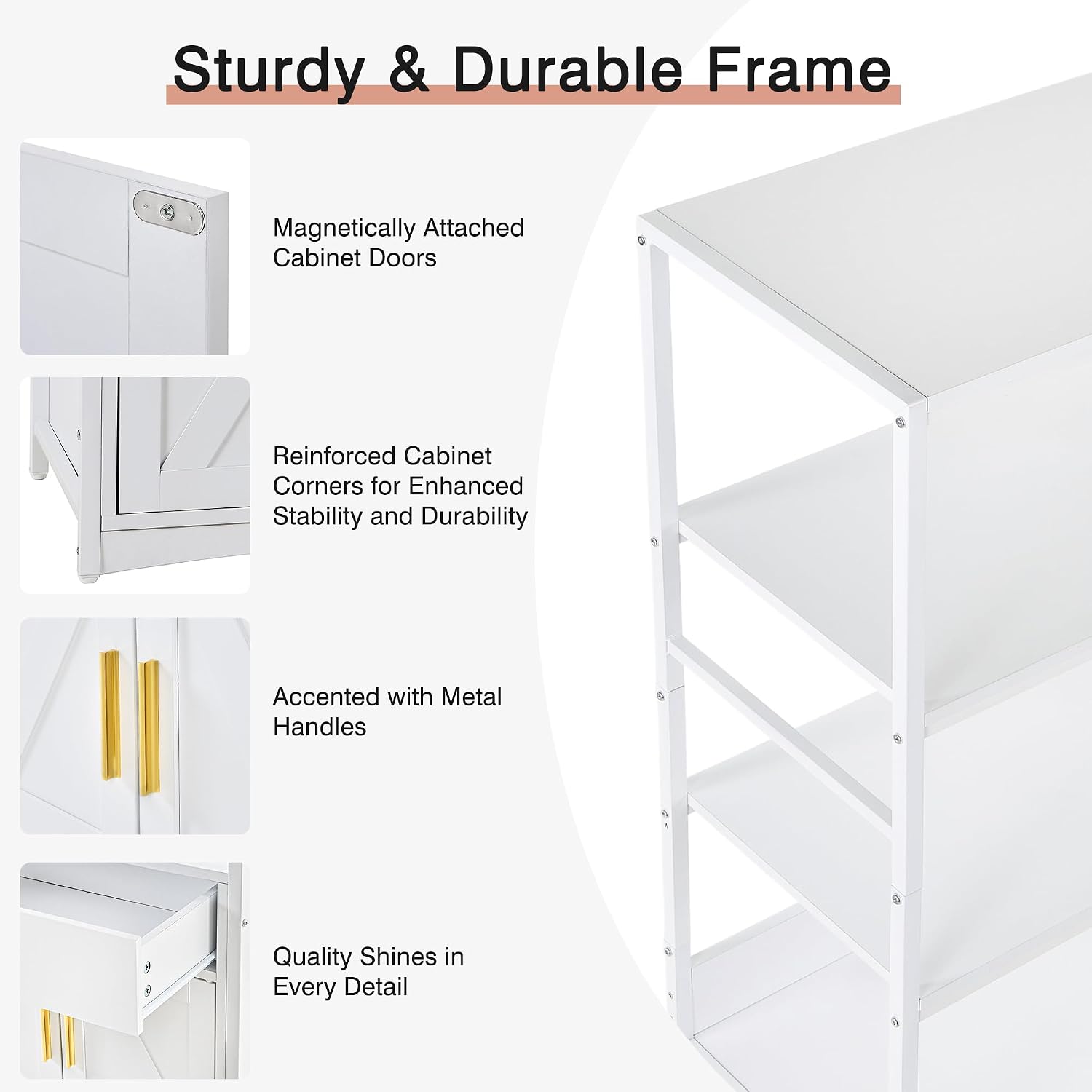 VECELO 3-Tier Microwave Stand with Power Outlet & USB Ports, 15.5' Deep Kitchen Pantry Cabinet, Fits 1.0 Cu.Ft Microwave, Farmhouse Coffee Bar Storage for Kitchen, Bright White