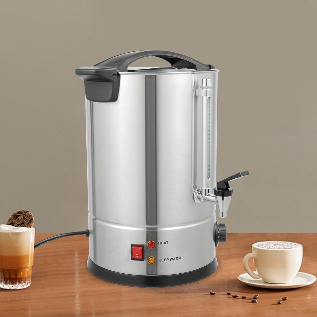 DYNAMI 2.4 Gal Large Hot Beverage Dispenser Electric,304 Stainless Steel Insulated Beverage Heater Coffee Urn with Heating,Hot Cocoa Dispenser for Parties w/Stainless Filter,for Tea,Milk,Cocoa