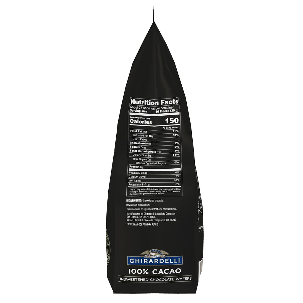Ghirardelli Chocolate Company 100% Cacao Unsweetened Wafers, 5lb. Bag (Pack of 1)
