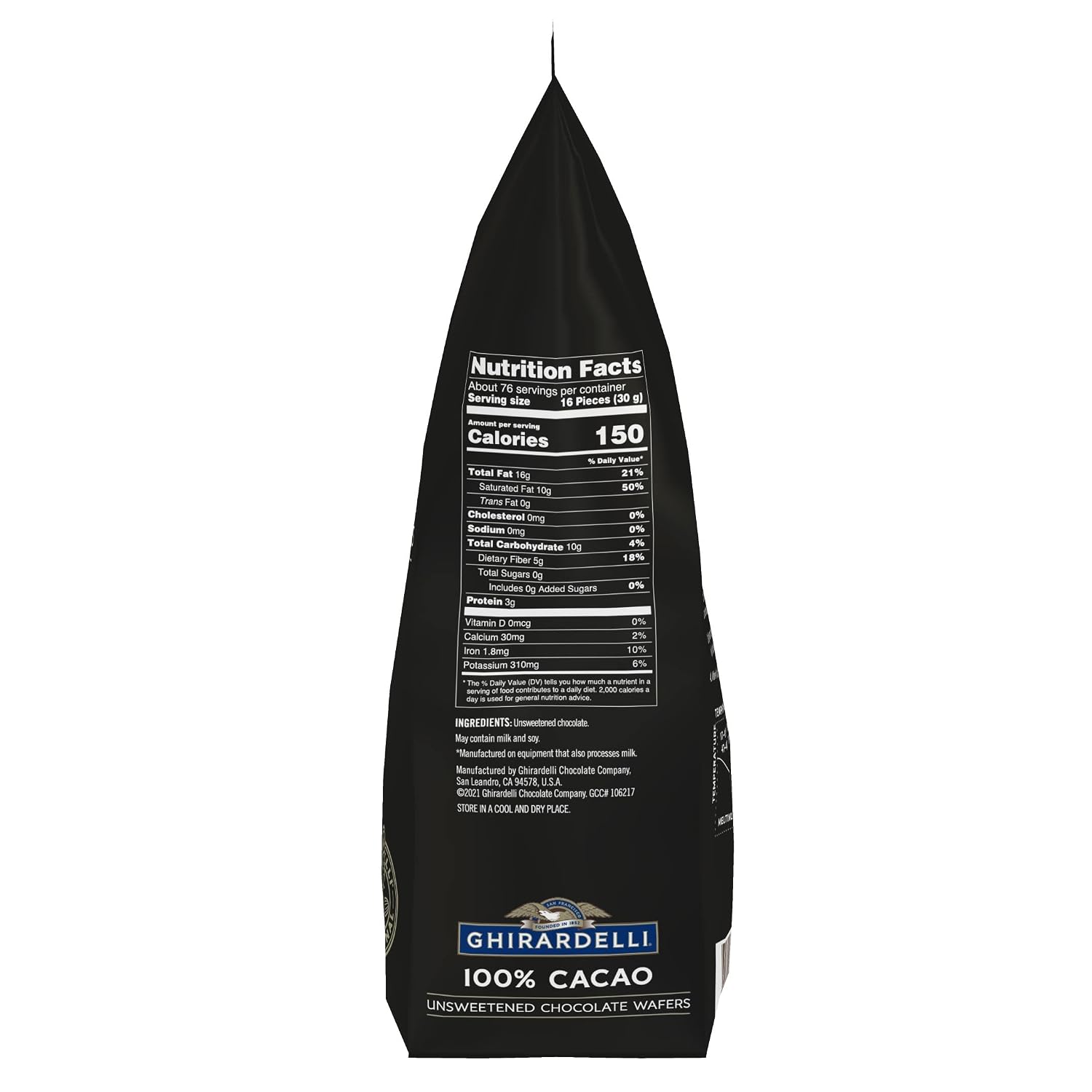 Ghirardelli Chocolate Company 100% Cacao Unsweetened Wafers, 5lb. Bag (Pack of 1)