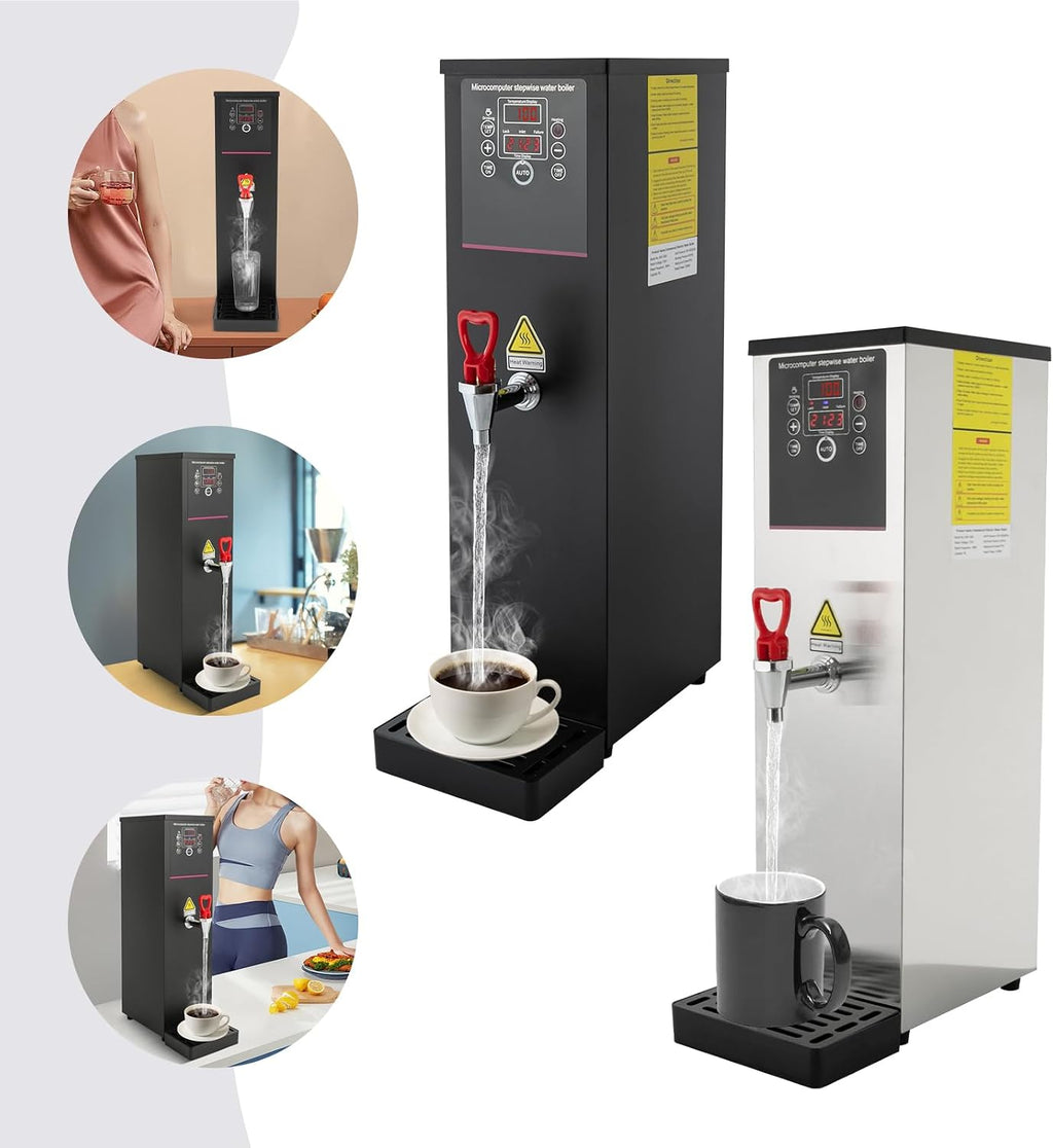 3.96gal Electric Water Boiler with Display Screen, Commercial Hot Water Dispenser with Drip Tray, Timable Boiling Water Machine for Kitchen, Restaurant, Hotel, Home (Silver, 3.96gal)