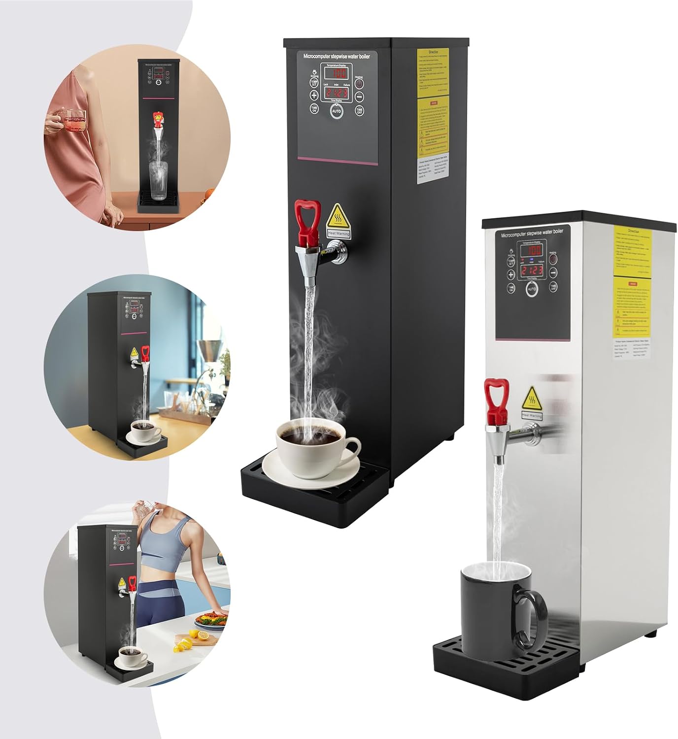 3.96gal Electric Water Boiler with Display Screen, Commercial Hot Water Dispenser with Drip Tray, Timable Boiling Water Machine for Kitchen, Restaurant, Hotel, Home (Silver, 3.96gal)