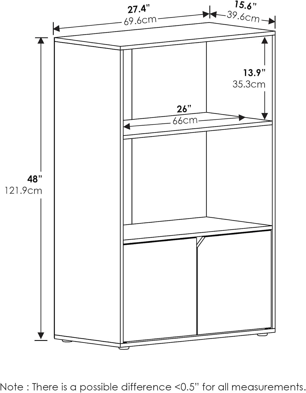 Furinno Jaya Pantry Organizers, 3-Tier Kitchen Cabinet, Coffee Bar, Kitchen Storage with Open Shelves and Closed Cabinet, for Pantry Organizers and Storage, Brown Walnut