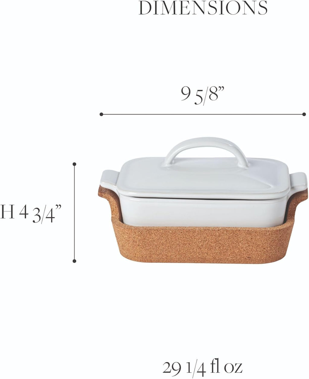 Casafina Ceramic 9.75' x 5.75' Oval Baker with Cork Tray - Ensemble Collection, White | Oven & Microwave Safe Bakeware | Food Safe Glazing | Restaurant Quality Dinnerware