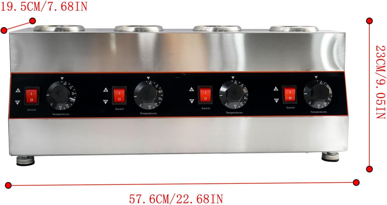Commercial Electric Sauce Warmer, Hot Fudge Warmer, Electric Cheese Sauce Warmer Dispenser Cheese Dispenser Warmer with 4 Pump, 110v/60Hz