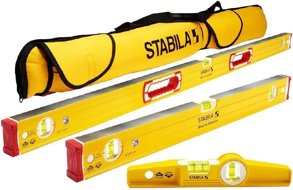 STABILA TYPE 96M Magnetic Level Set, Includes 48 and 24 Inch Levels, Torpedo and Carry Case, Cat. Number 48380