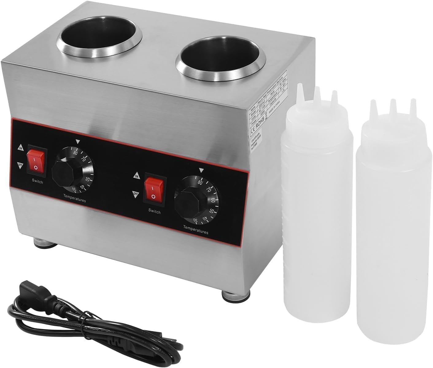 Commercial Electric Sauce Warmer Electric Cheese Sauce Warmer Hot Fudge Warmer Dispenser Cheese Dispenser Warmer with 2 Pump(110v/60Hz)