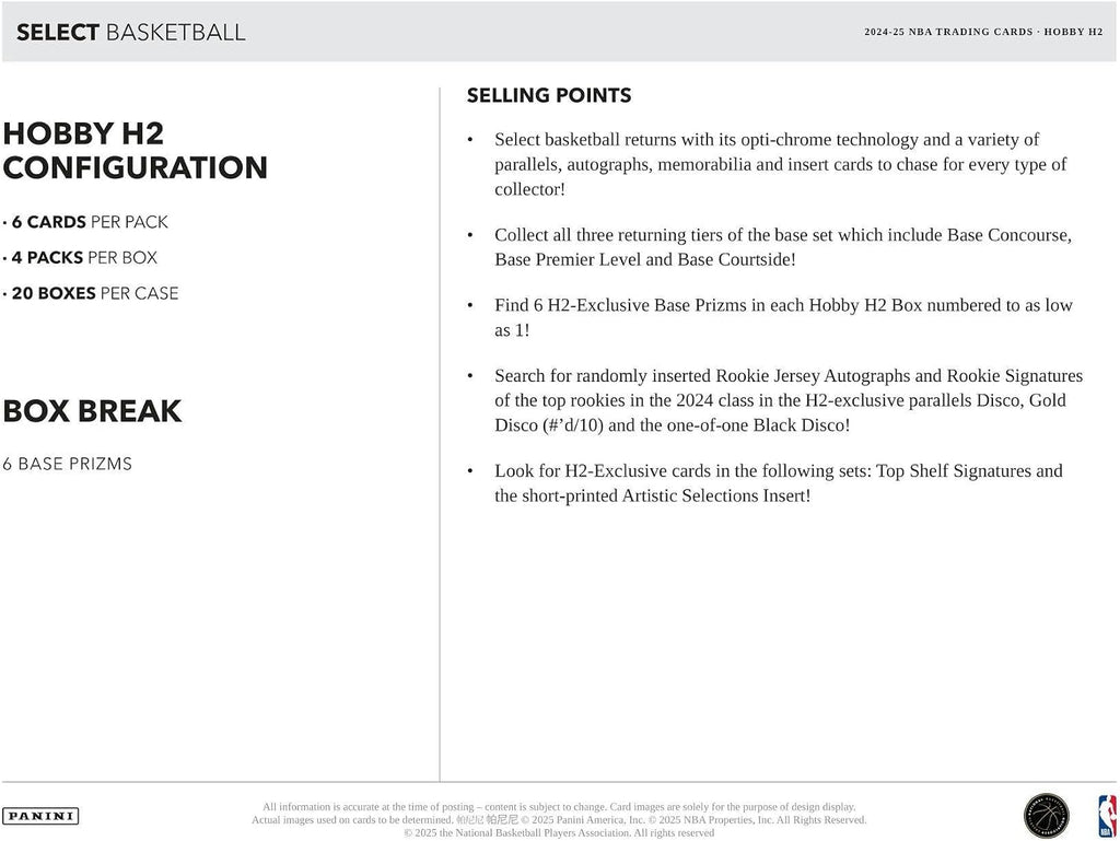 2024-25 Panini Select Basketball H2 Box