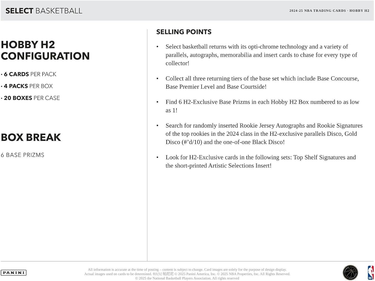 2024-25 Panini Select Basketball H2 Box