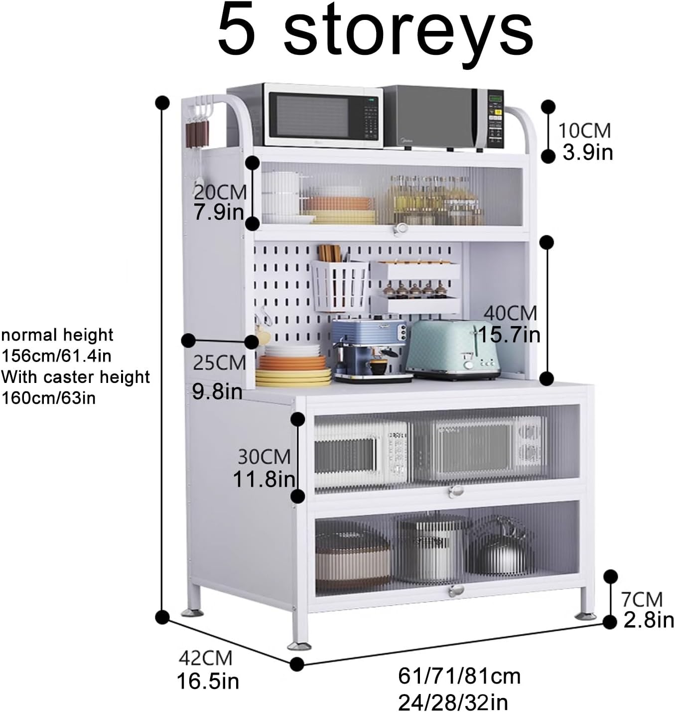 Kitchen Storage Cabinet - Bakers Rack Countertop, Microwave Oven Shelf Cabinet, Coffee Bar Station Organizer with Flip Doors for Kitchen Hutch, Home, Office, Pantry, Garage (Color : 5-Tier, Size : L