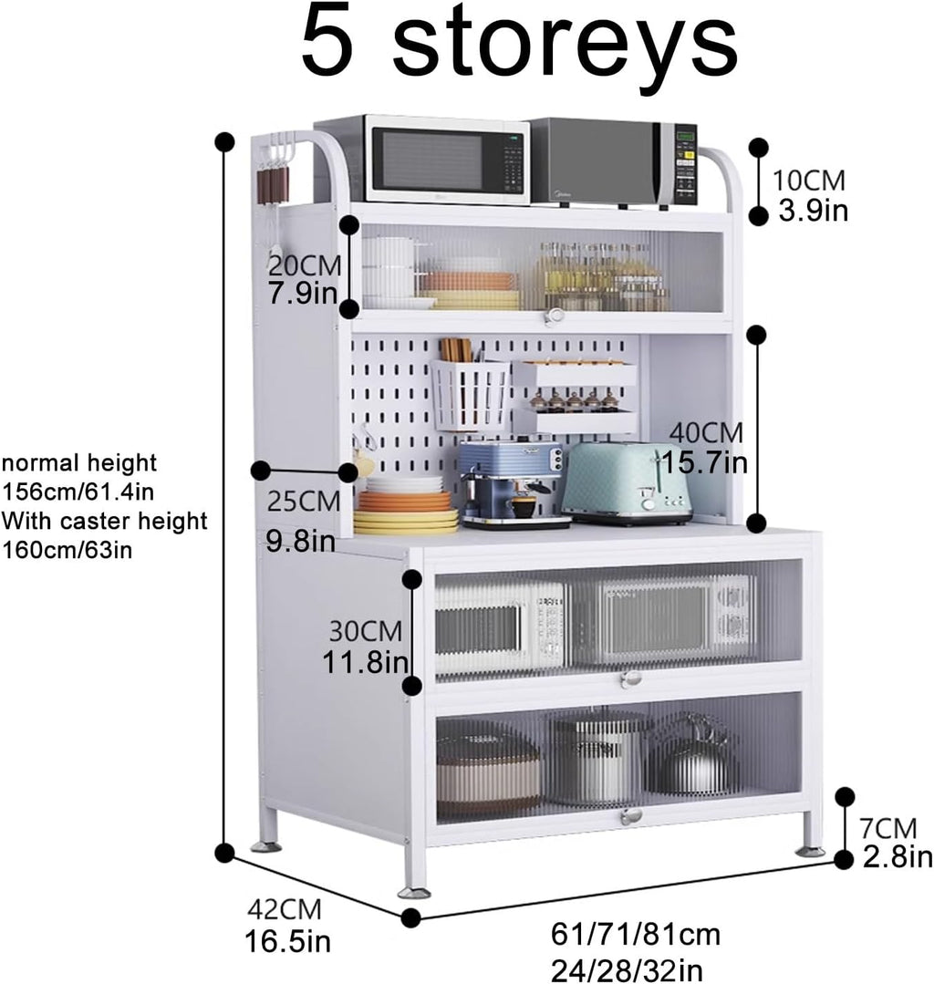 Kitchen Storage Cabinet - Bakers Rack Countertop, Microwave Oven Shelf Cabinet, Coffee Bar Station Organizer with Flip Doors for Kitchen Hutch, Home, Office, Pantry, Garage (Color : 5-Tier, Size : L