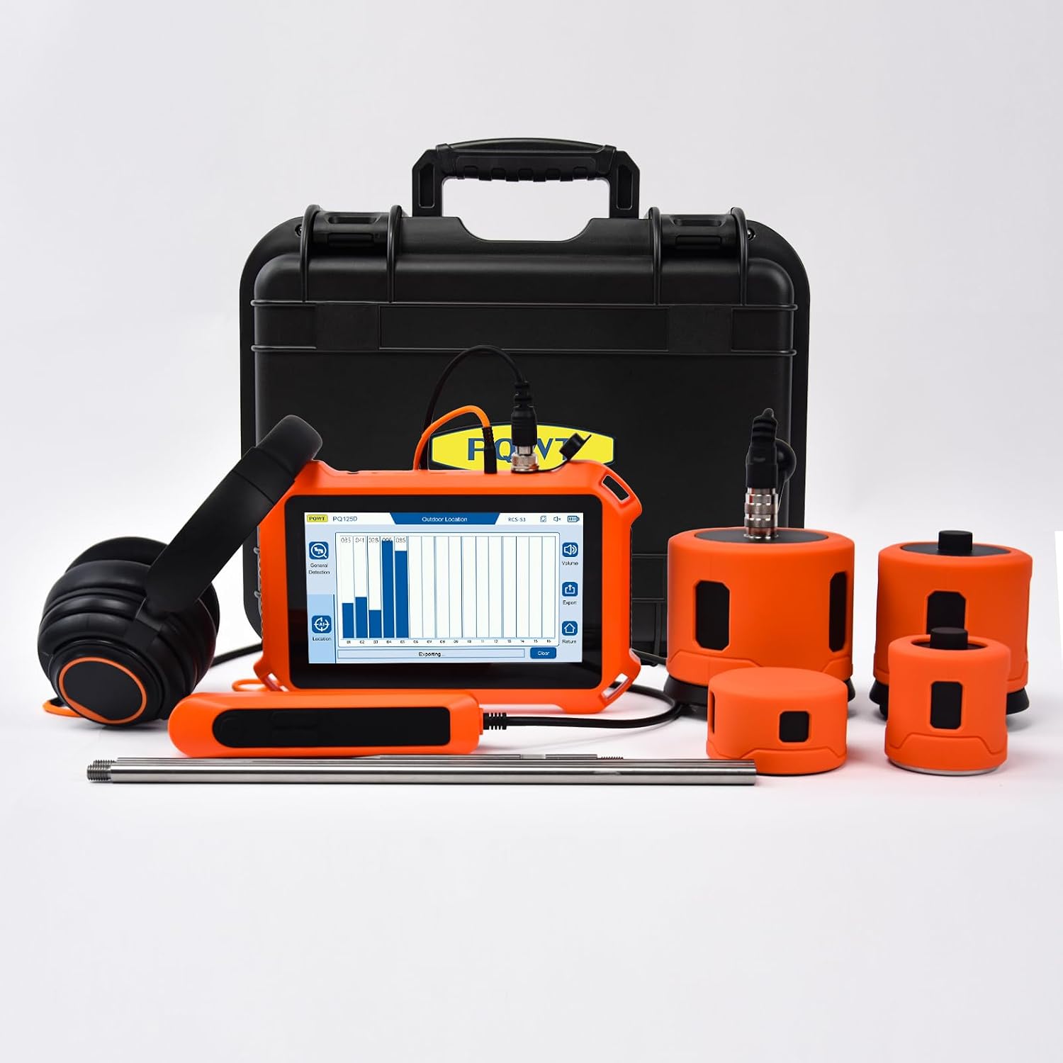 Underground Water Leak Detectors for Home and Outdoor PQ125D Wall Pipe Water Leakage Detection with Touchscreen Earphone and Carrying Case Multi Sensor Acoustic Pipeline Sound Intensifier