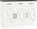 HOSTACK Modern Farmhouse Buffet Sideboard Cabinet, Barn Doors Storage Cabinet with Drawers and Shelves, Wood Coffee Bar with Storage for Dining Room, Kitchen, Living Room, White/Black