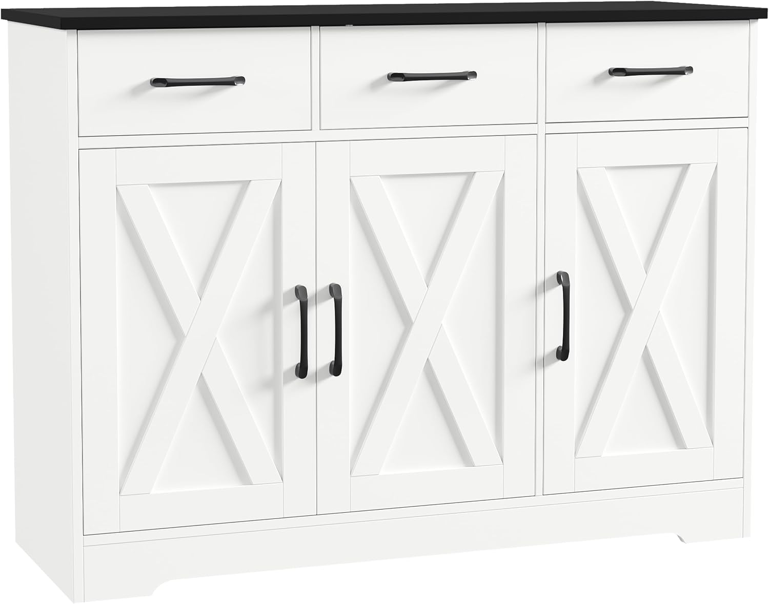 HOSTACK Modern Farmhouse Buffet Sideboard Cabinet, Barn Doors Storage Cabinet with Drawers and Shelves, Wood Coffee Bar with Storage for Dining Room, Kitchen, Living Room, White/Black