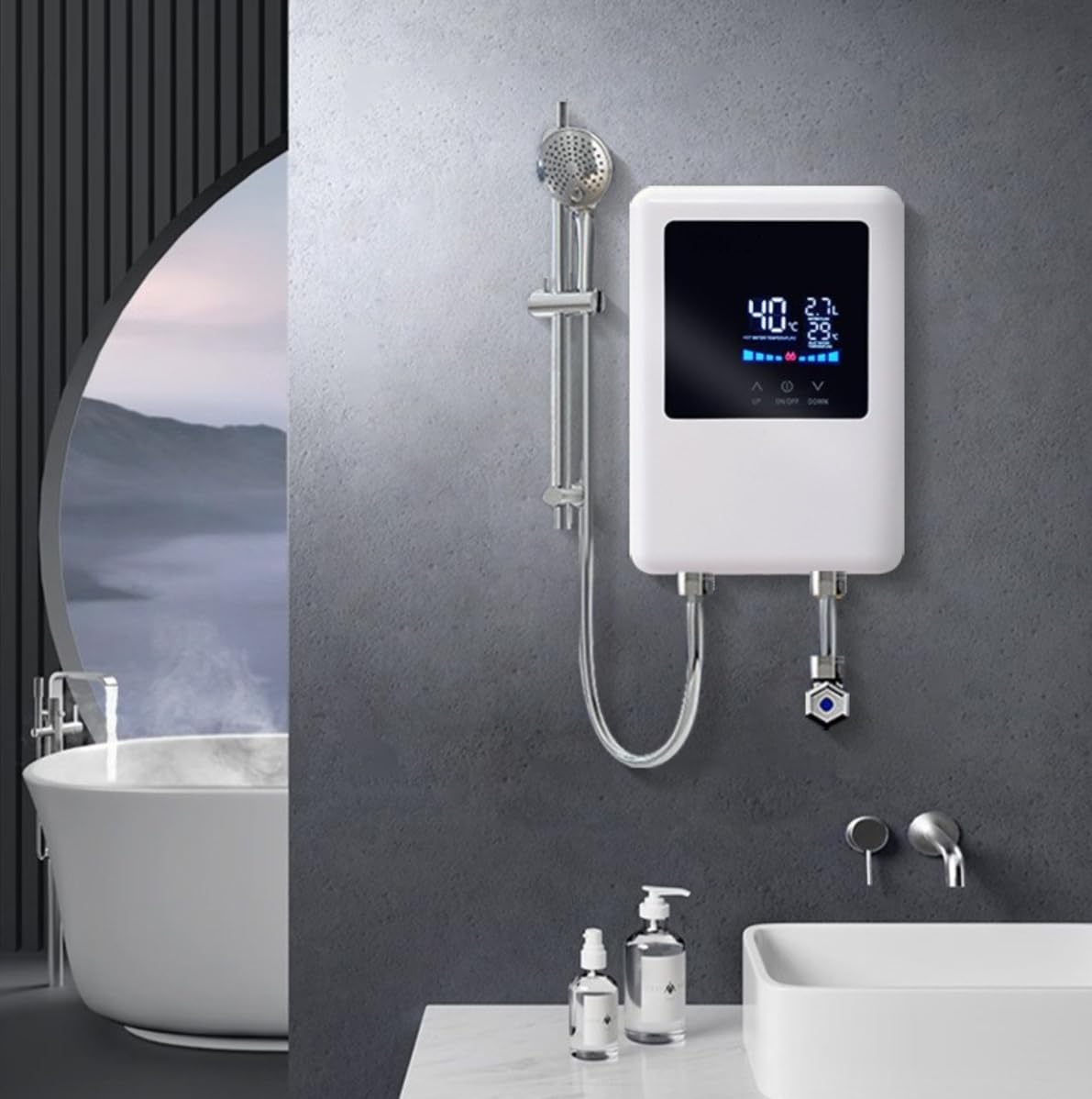 Electric Instant Hot Water Heater Shower Electric Tankless Shower Hot Water Faucet Kitchen Bathroom Instantaneous Water Heater Tap Hose Bracket for Bathroom