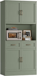 HOSTACK 71' Tall Kitchen Pantry Storage Cabinet, Modern Kitchen Hutch Bar Cabinet with Microwave Stand, Wood Buffet Sideboard with Hutch, Cupboard with Drawers, Shelves for Dining Room, Green