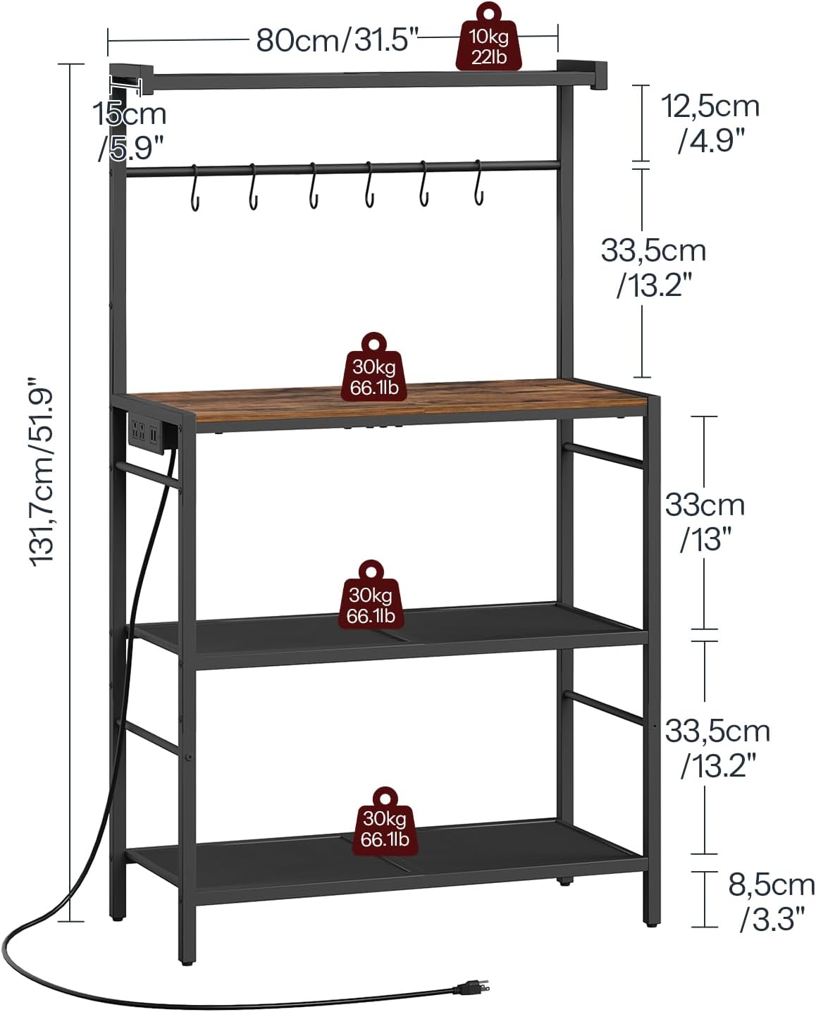 MAHANCRIS Bar Cart for Home and Bakers Rack with Power Outlet Bundle, Microwave Stand with Storage, RCJM6101-BRHR351E01