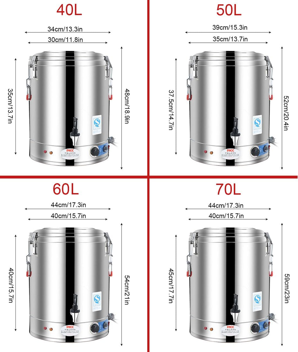 Large Capacity Catering Urn,30L/40L/50L/60L Hot Water Boiler Dispenser,Stainless Steel - 30-110°C Temperature Control for Cafe,Home (40L)
