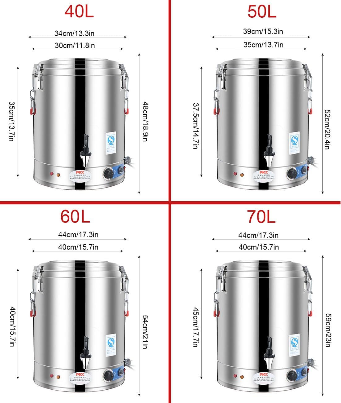 Large Capacity Catering Urn,30L/40L/50L/60L Hot Water Boiler Dispenser,Stainless Steel - 30-110°C Temperature Control for Cafe,Home (40L)