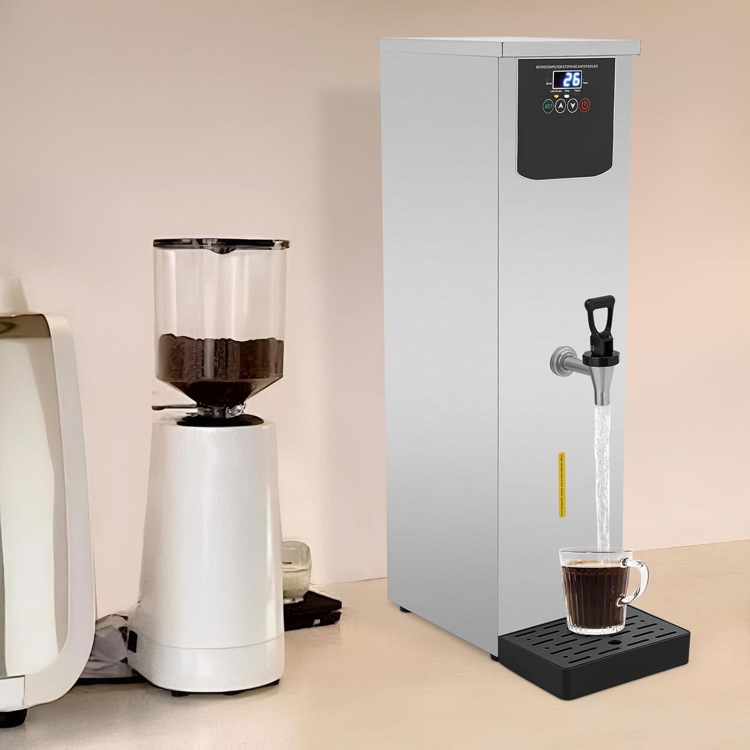 Step-Heating Commercial Hot Water Dispenser, 30L /7.93Gal Hot Water Boiler Dispenser Electric Water Pot Boiler Commercial Boiling Water Machine for Tea Coffee Shop Dessert Shop Hotel (Sliver)