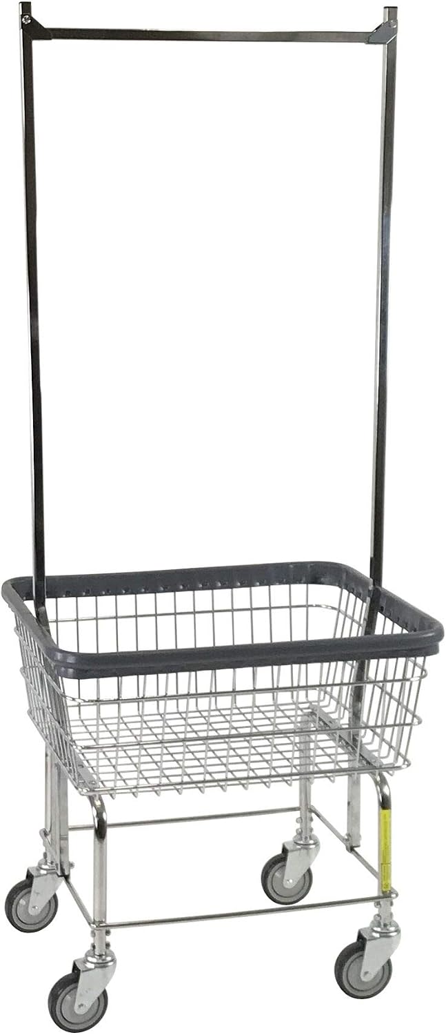 R&B Wire™ 96B58 Residential Rolling Wire Laundry Cart with Double Pole Rack, 2.5 Bushel, Chrome