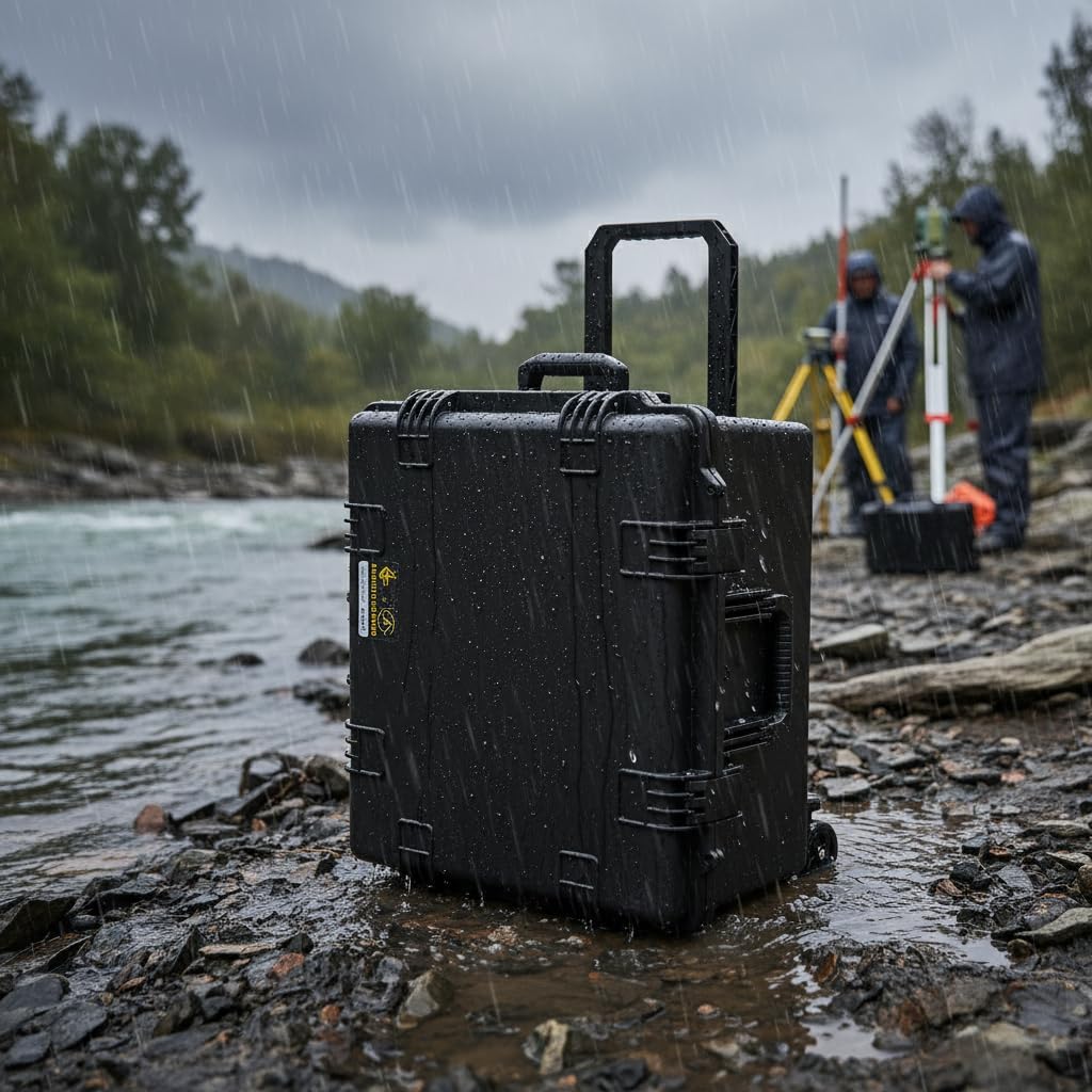 MEIJIA Portable All Weather Waterproof Hard Case, Camera Case with Customizable Fit Foam And Rolling Wheels, 24.8'X23.7'X13.17',Elegant Black