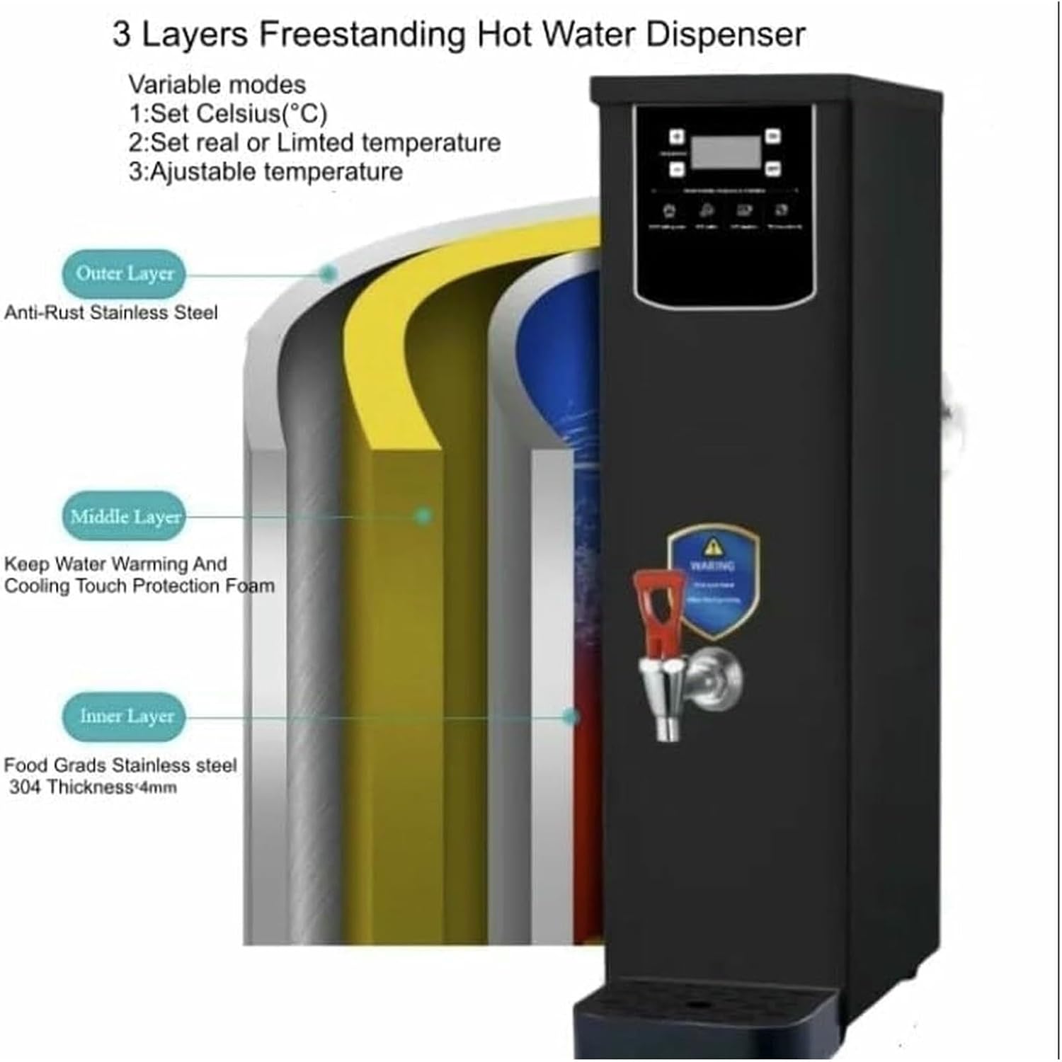 Commercial Electric Water Boiler 10L-30L, 2500W Stainless Steel Instant Hot Water Dispenser with Auto-Fill & No-Drip Spout, for Restaurants, Offices, Cafes (AM-10/AM-20/AM-30)