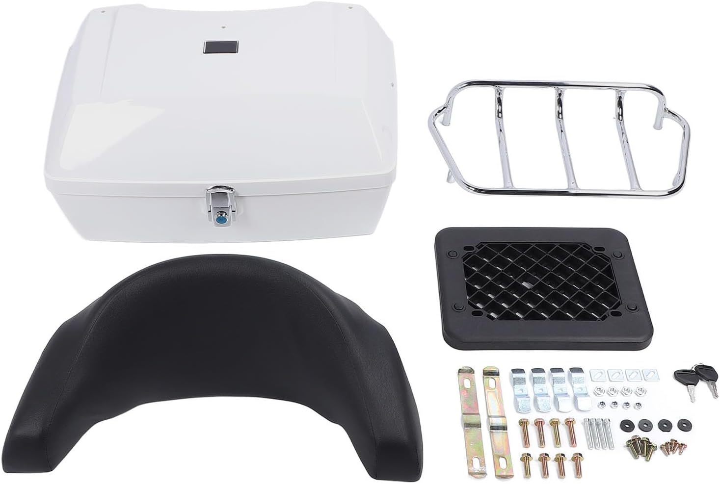 Motorcycle Rear Case 48L Universal Water Lock Backrest Cushion Trunk Tail Luggage Box Helmets Luggages (White)