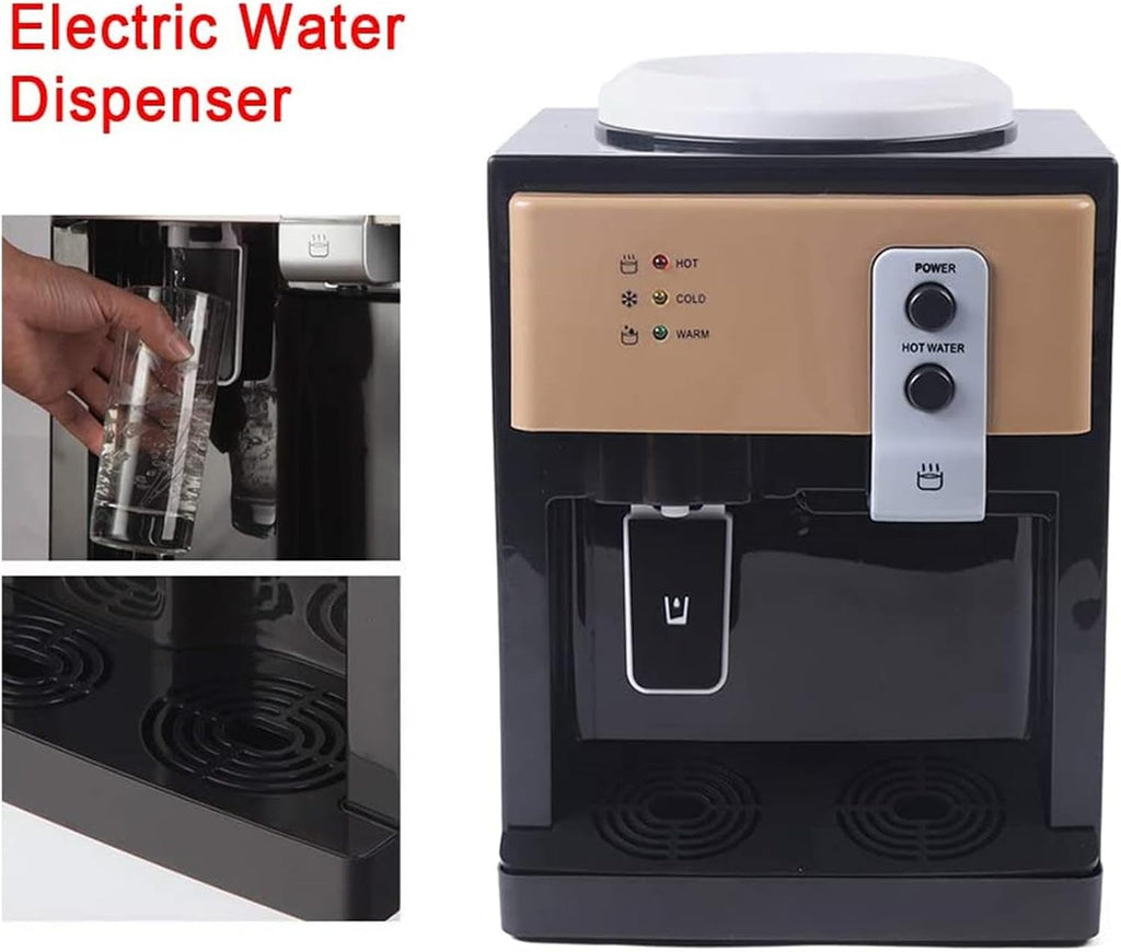 550W Electric Desktop Water Dispenser for 3 to 5 Gallon,Countertop Water Cooler Dispenser with Hot Cold and Room Temperature Water,Brown,W Refrigeration (Brown No Refrigeration)