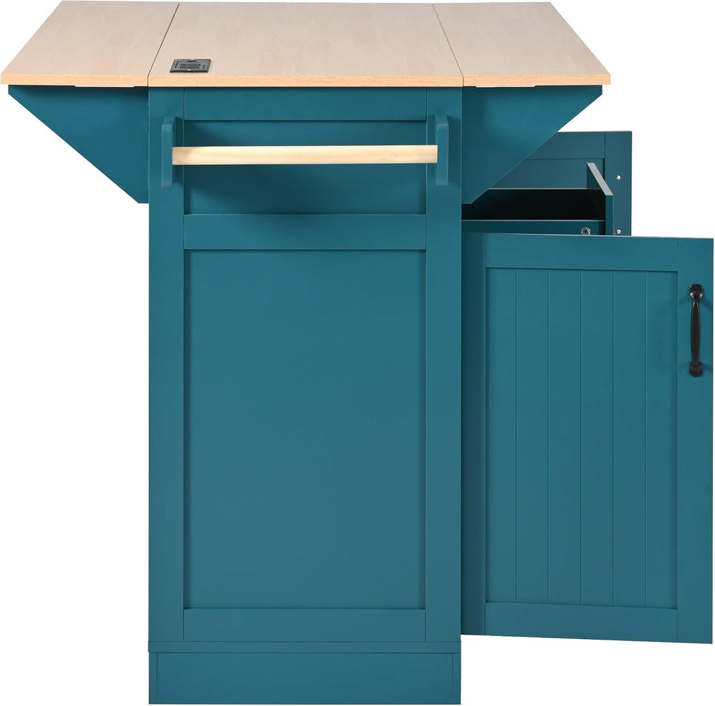 Modern Large Kitchen Island with 2 Drop Leaf, Rolling Kitchen Cart on 5 Wheels with Power Outlet, Folding Storage Dining Table for Kitchen, Dining Room
