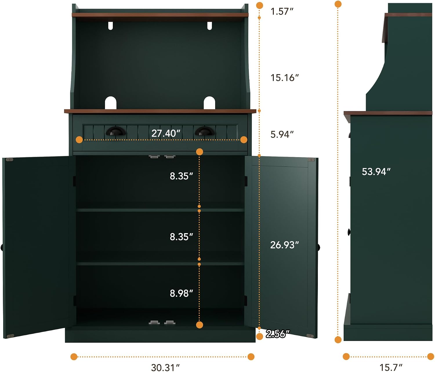 HOLTICO 54' Kitchen Pantry Storage Cabinet with Doors and Adjustable Shelves, Green Freestanding Microwave Cabinet with Drawer for Kitchen, Coffee Bar, Living Room