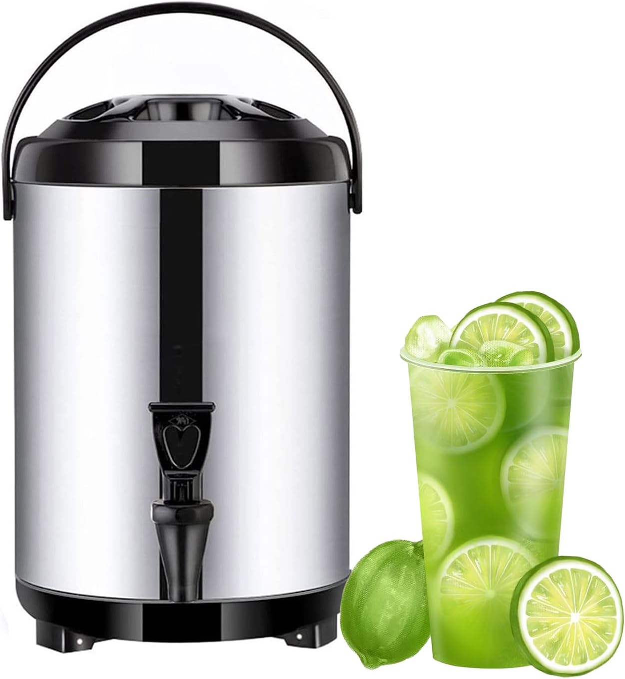 10L/14L/18L/20L Stainless Steel Hot Water Kettle Dispenser, Boiler Warmer Coffee Urn with Cover and Spigot, Milk Tea Bucket Insulated Barrel (Black 10L)