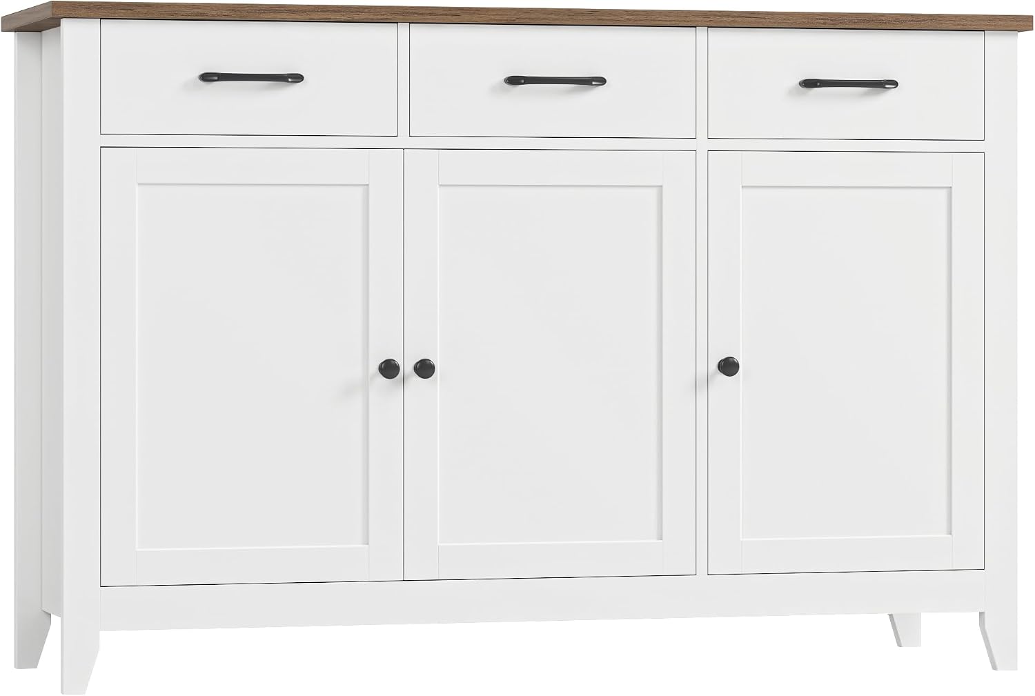 HORSTORS 47' Buffet Cabinet with Storage, Kitchen Buffet Table with Drawers, Modern Farmhouse Coffee Bar Storage Cabinet with Adjustable Shelf, Wood Sideboard for Dining Room, Kitchen, Entryway, White