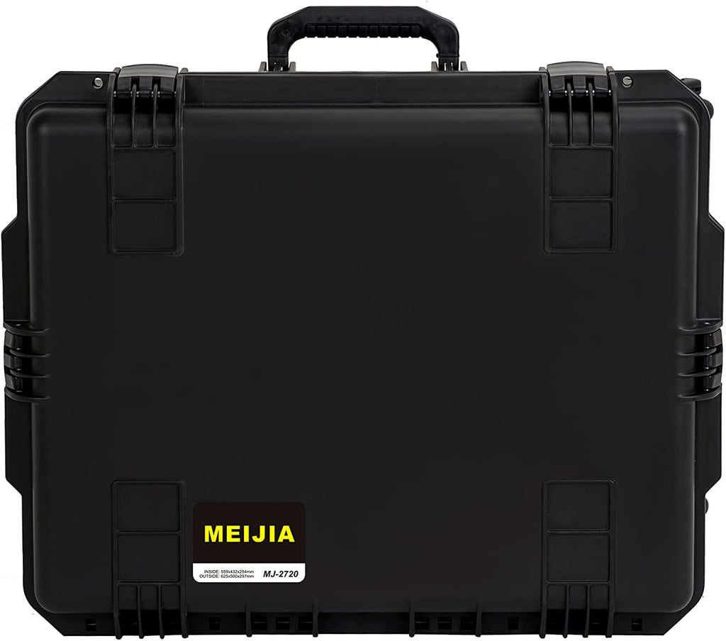 MEIJIA Portable All Weather Premium Rolling Wheels Waterproof Hard Compact Camera Case with Customizable Fit Foam,Pull Handle, 24.6'X19.7'X11.7',Black