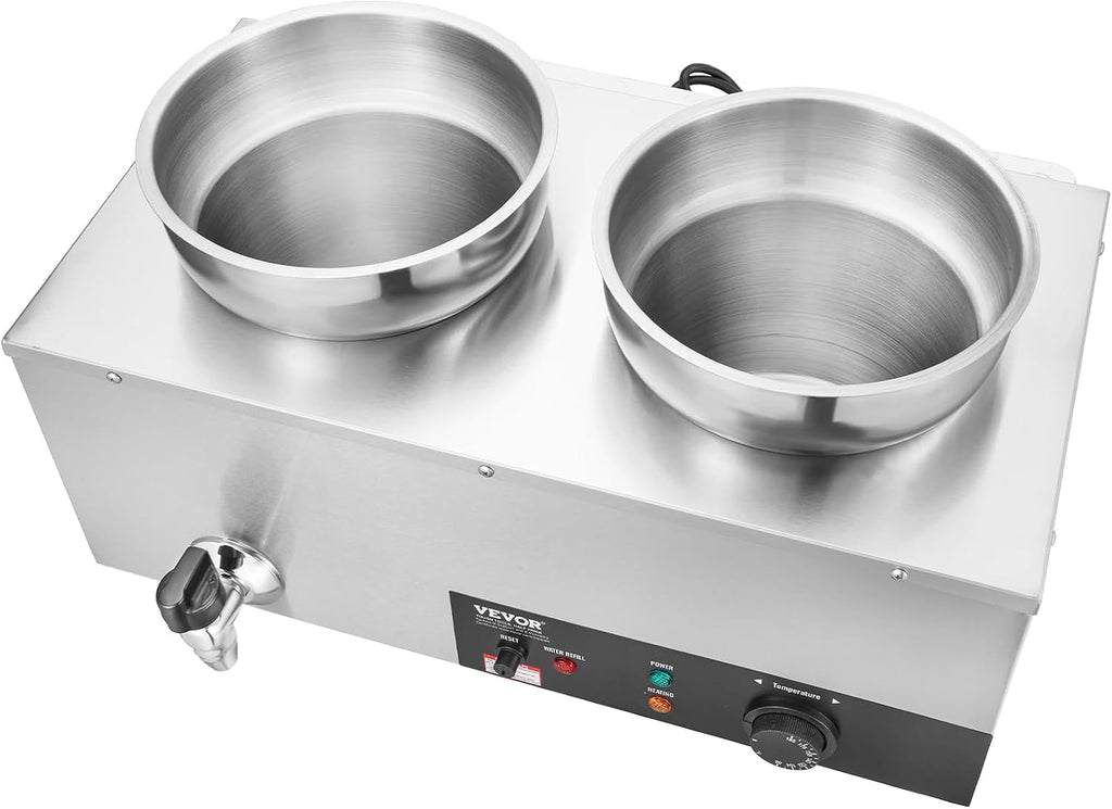 ETL Listed Electric Soup Warmer, Dual 7.4QT Stainless Steel Round Pot 86~185°F Adjustable Temp, 1200W Commercial Bain Marie with Anti-Dry Burn, Soup Station for Restaurant, Buffet, Silver