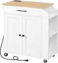 HOOBRO Kitchen Island with Power Outlet, Kitchen Storage Island with Spice Rack and Drawer, Rolling Kitchen on Wheels, for Home, Dining Room, Natural and White WN82UZD01G1