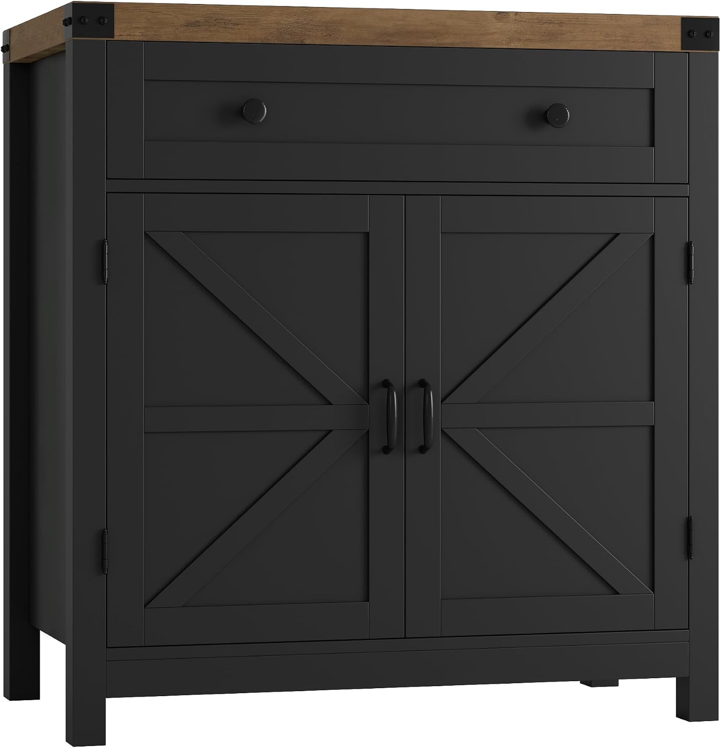 HOSTACK Coffee Bar Cabinet, Kitchen Storage Cabinet, Modern Farmhouse Buffet Sideboard with Drawer & Adjustable Shelf, Barn Door Accent Cabinets for Kitchen, Dining Room, Entryway, Black/Rustic Brown