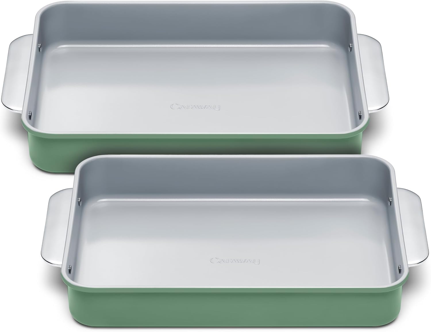 Caraway Non-Stick Ceramic 9'x13' Rectangle Pan Duo - Naturally Slick Ceramic Coating - Non-Toxic, PTFE & PFOA Free - Perfect for Brownies, Lasagnas, and More - Sage